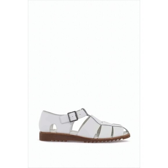 Paraboot White Leather Cage Sandals With Brown Rubber Sole - NWT